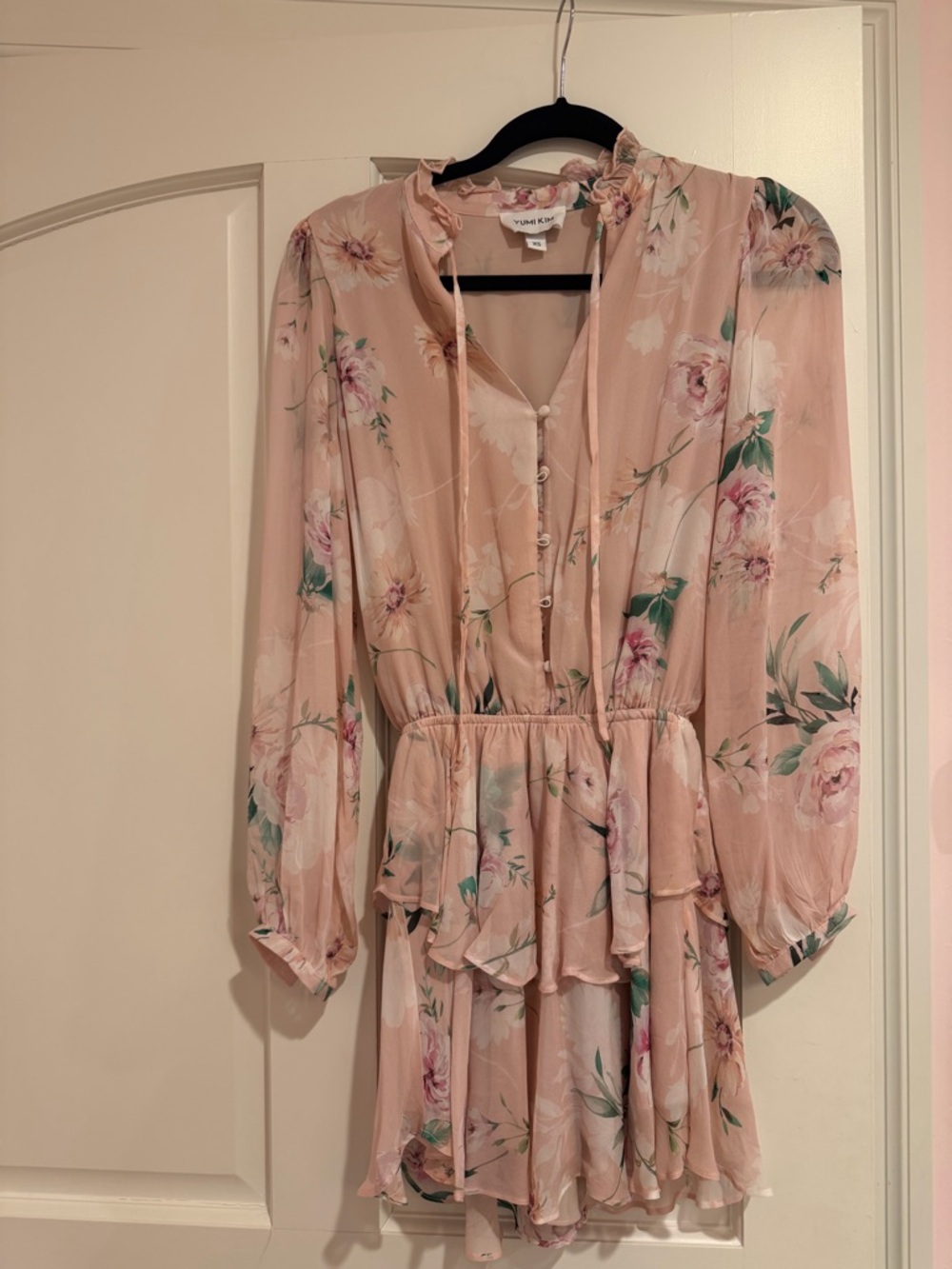 Yumi Kim Blush Floral Tie-Neck Mini Dress